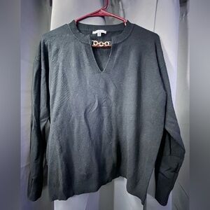 Vita Milano Black Crewneck Sweater with Gold Accent